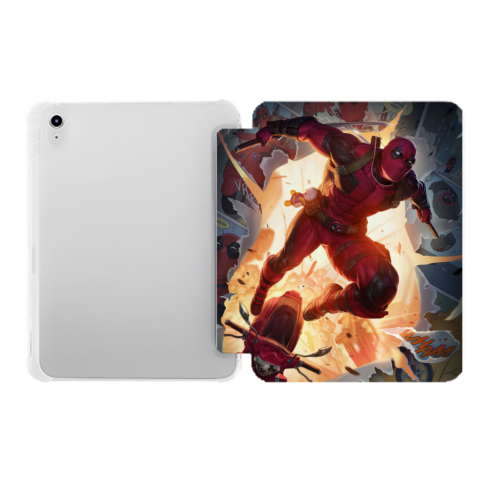 （画像用） Deadpool デッドプール IPad ケース ペン収納付き 三つ折りスタンド PUレザー×シリコン 対応機種9.5/10.5/10.9インチ